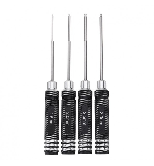  4pcs H1.5/2.0/2.5/3.0mm HSS Ball Screwdrivers Tool Kit Black Repair Tool Set